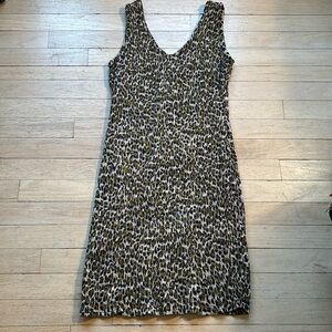 Vintage, stretchy, smocked leopard print dress